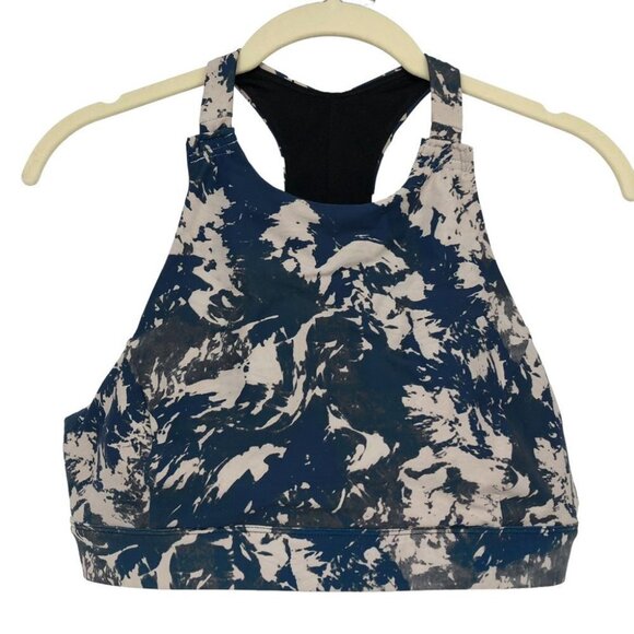 Lolë blue white swirl high  impact sports bra women’s LG *shortened straps* - Picture 3 of 14